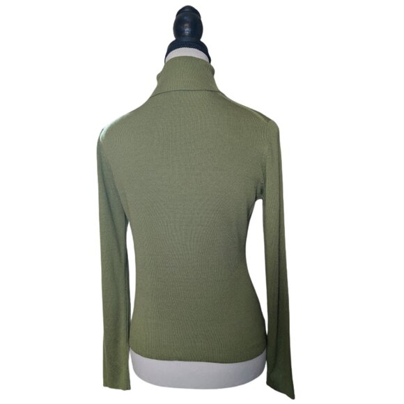 Ann Taylor 100% Silk Ribbed Turtleneck Sweater Women’s Size S – Olive Green - Picture 3 of 9